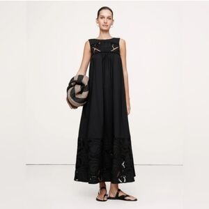 NWT Banana Republic Embroidered Cotton Poplin Maxi Dress Black